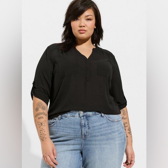 Torrid Black Harper Blouse - Flowy Woven Office Wear Lightweight - Picture 1 of 7